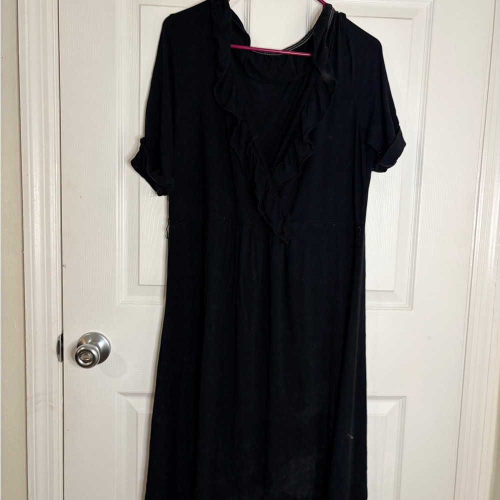 Merona Black Ruffle V-Neck Midi Dress